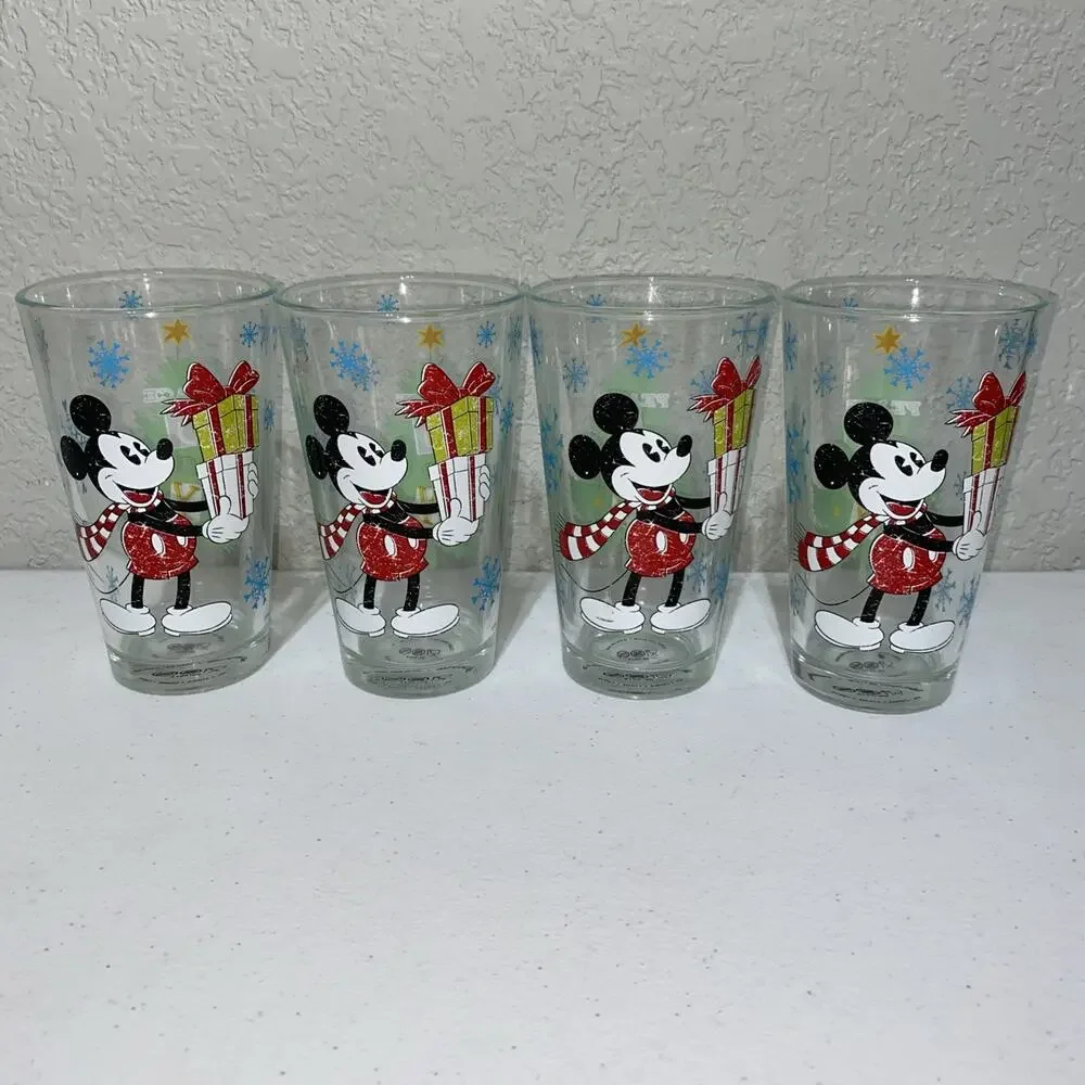 Disney Christmas Peace Joy Zak! Designs Mickey Mouse Glassware Cup Set‎ Of 4